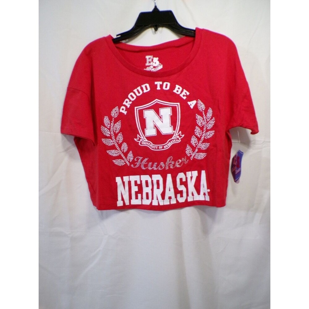 E5 College Classics Nebraska Womens Cropped T Shirt Scoop Neck S Red